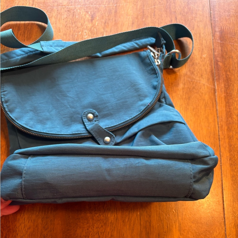 Baggallini Blue Crossbody Bag with Soft Fabric and Flap Closure